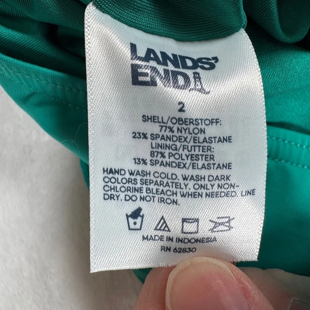 Lands' End Womens 2 Teal‎ Green Swim Skirt Attached Brief Liner 524069